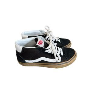 Vans Mid Skool “Teach Peace” Sneakers Black White Gum Sole Women’s 7 Men’s 5